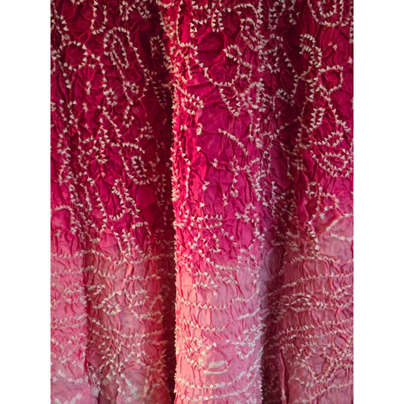 Women's Chaudry Pink White Bandhani Silk Ombre Maxi Skirt. Small - Picture 3 of 6